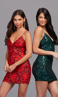  Spaghetti-Strap Short Sequin Homecoming Dress