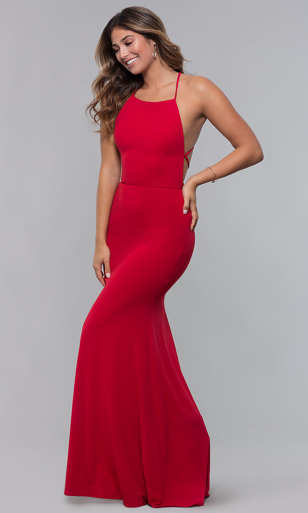 Red Long Tied-Open-Back Formal Dress with Train
