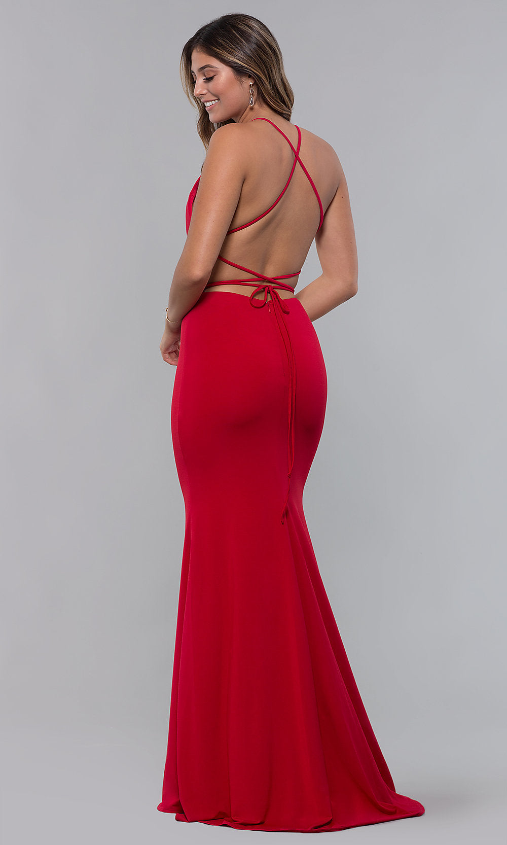  Long Tied-Open-Back Formal Dress with Train
