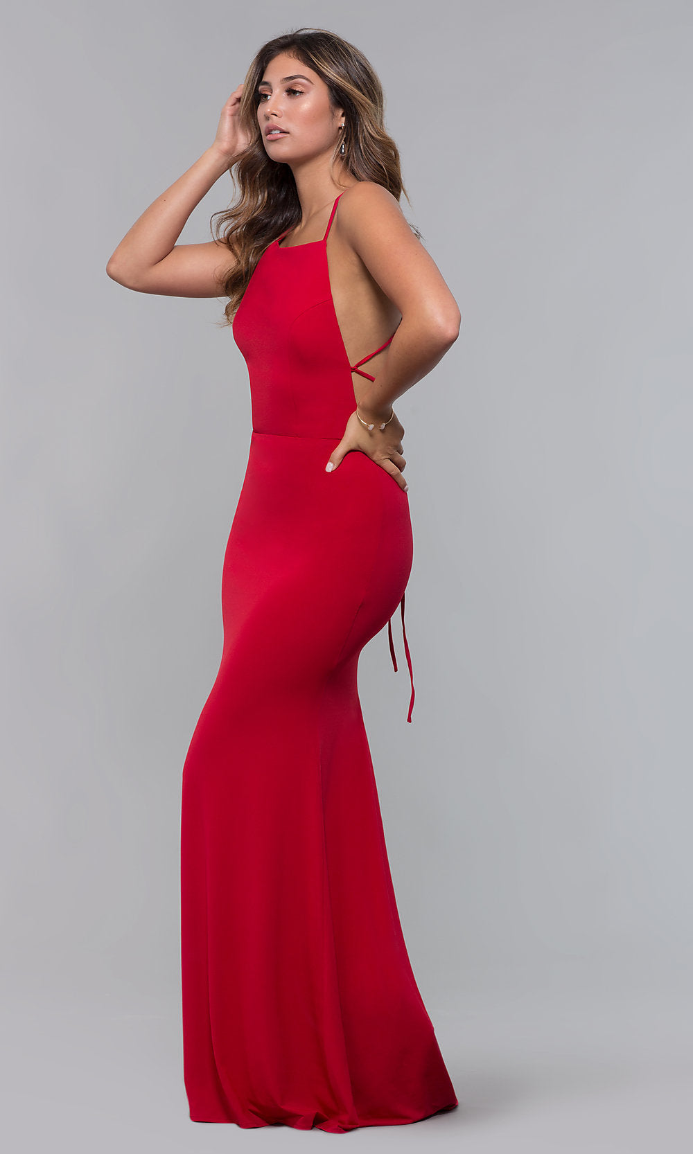  Long Tied-Open-Back Formal Dress with Train