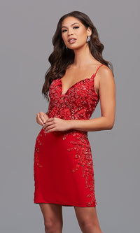 Red Corset-Back Sequin-Lace Short Cocktail Party Dress
