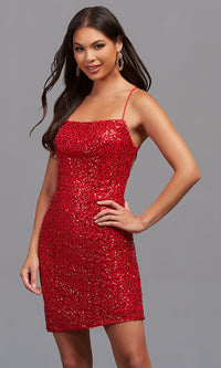 Red Sequin Sexy Short Homecoming Party Dress