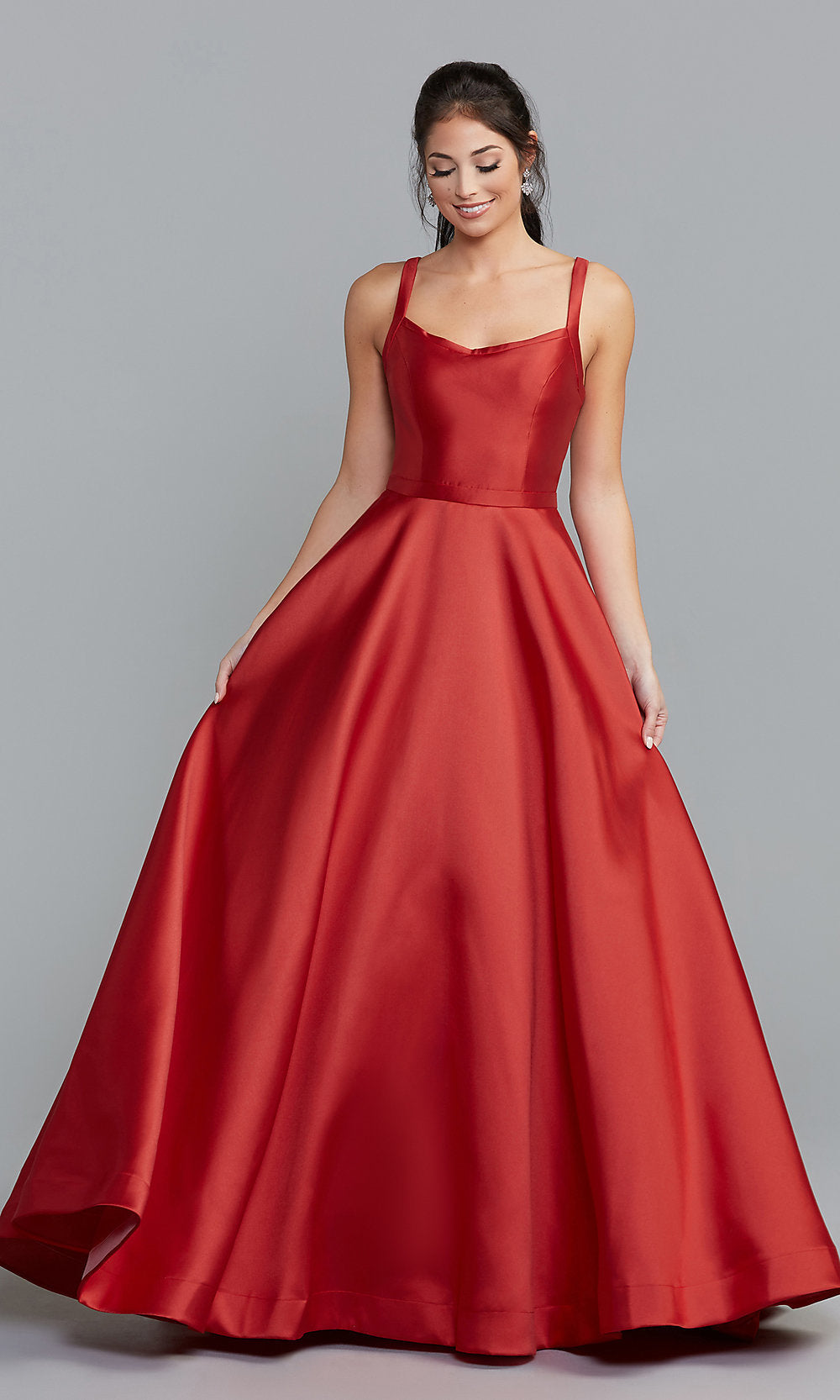  Long Caged-Back A-Line Formal Gown with Pockets