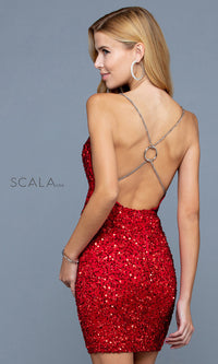  Chain-Back Scala Sequin Short Homecoming Dress