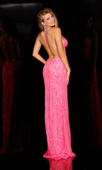  Aleta Empire-Waist Backless Sequin Long Prom Dress