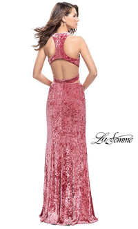 Rose Open-Back Long Mock Two-Piece Velvet La Femme Prom Dress