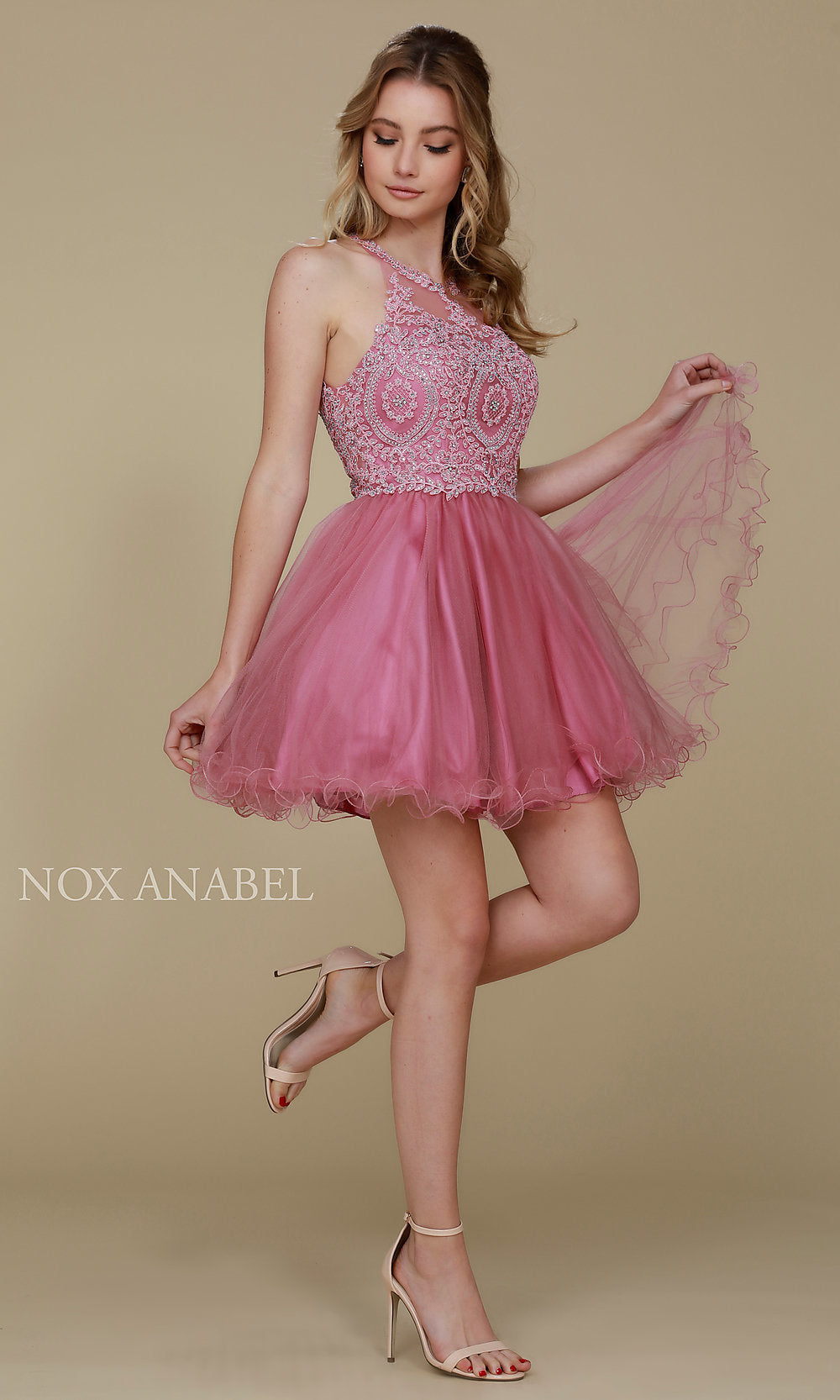 Rose Sheer-Bodice Short Babydoll Homecoming Dress