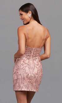  Sheer-Bodice Sequin Rose Pink Homecoming Dress