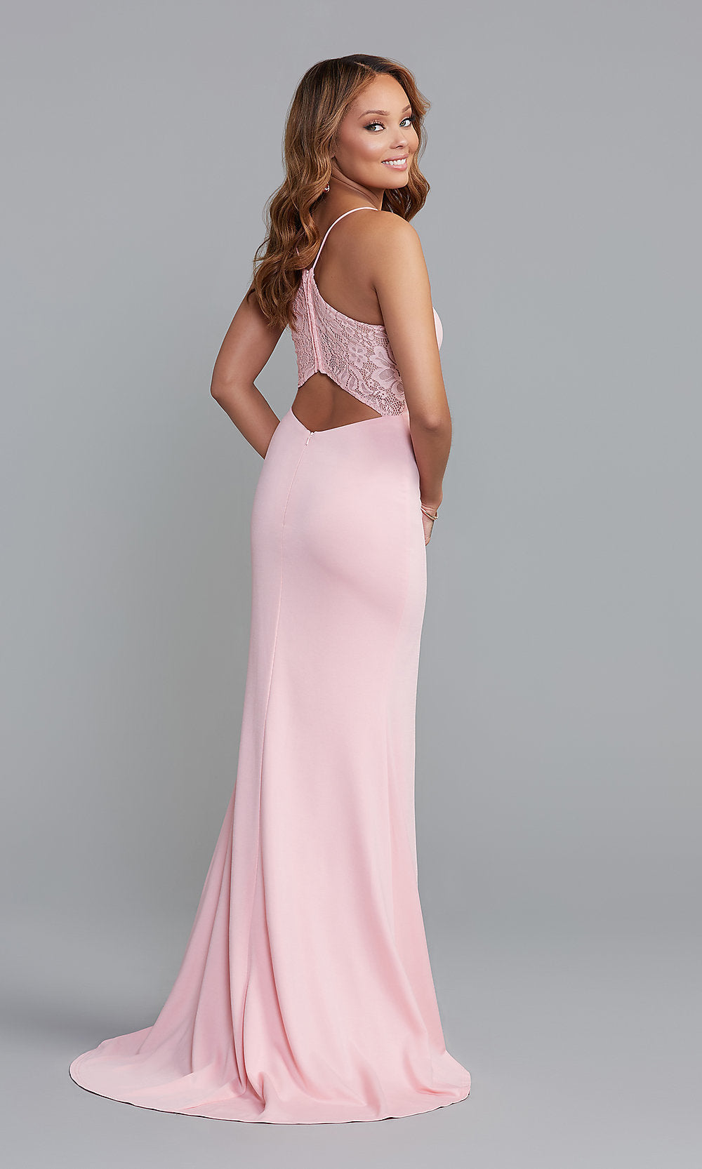  Rose Pink Long Formal Dress with Lace Back