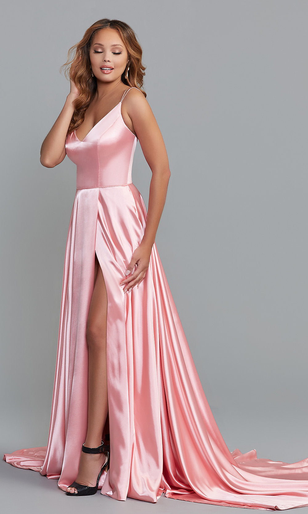 Rose Long V-Neck Prom Dress with Slit