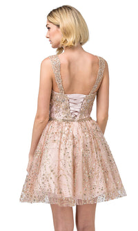  Corset-Bodice Glitter Embellished Short Hoco Dress