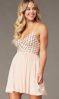 Rose Gold Short Chiffon Sparkly Homecoming Party Dress