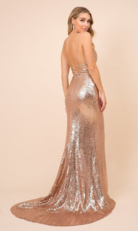  Corset-Back V-Neck Long Sequin Formal Prom Dress