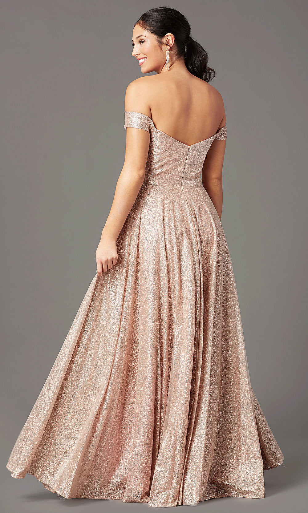 Rose Gold Sparkly Long Rose Gold Prom Dress by PromGirl