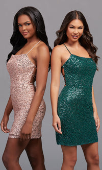 Jewel Green Tight Short Open-Back Sequin Homecoming Dress