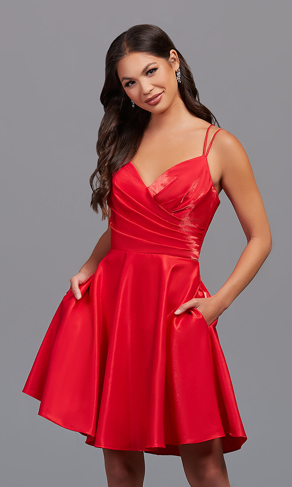 Rose Shimmer Strappy-Open-Back Short A-Line Homecoming Dress