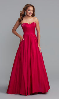  Strapless Sweetheart Long A-Line Prom Dress