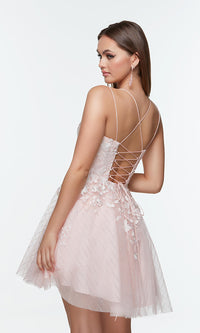  Rosewater Pink Corset-Back Short Homecoming Dress