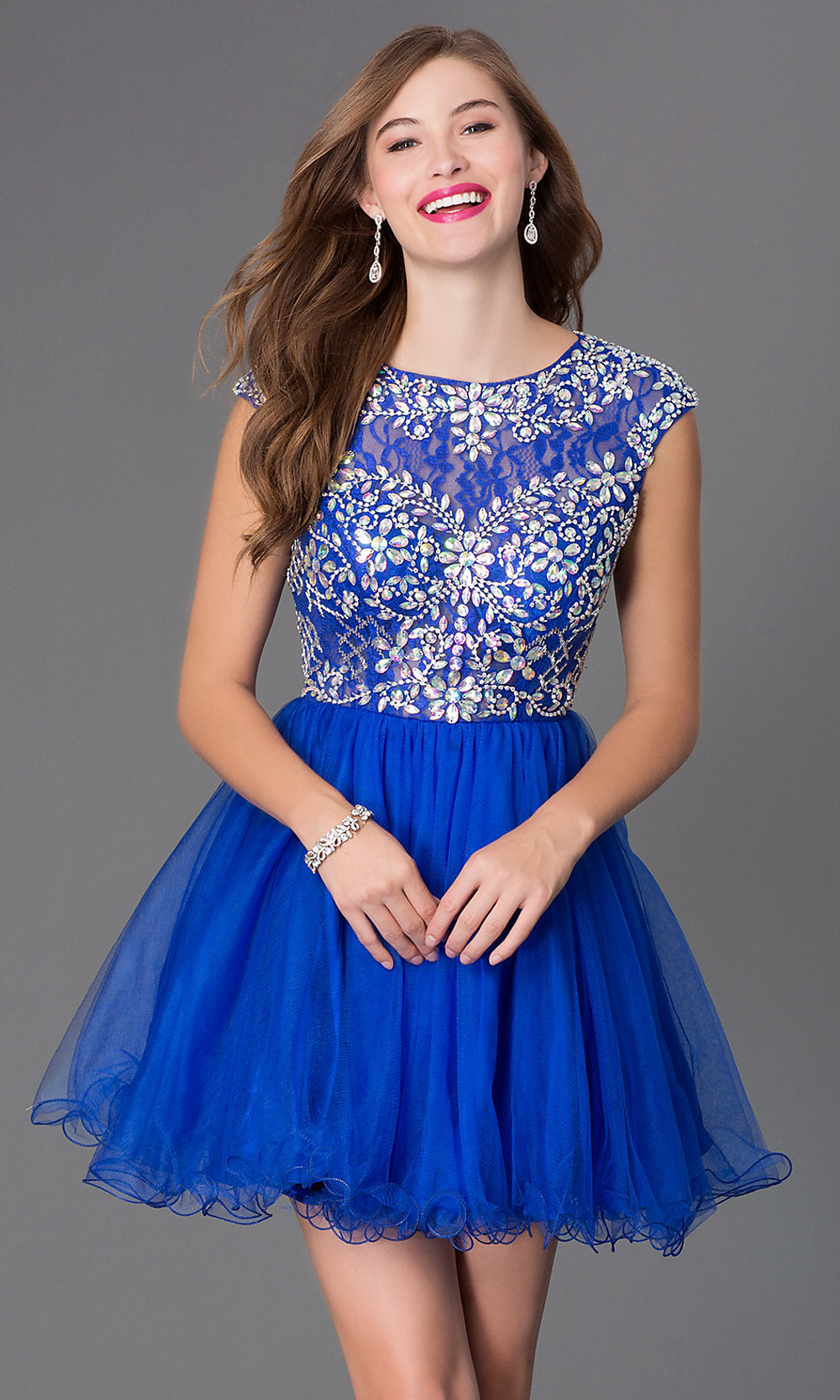 Royal Blue Beaded-Bodice Short Babydoll Homecoming Dress