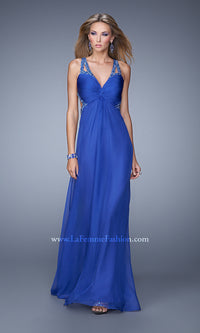 Royal Blue La Femme Strappy-Back Knot-Front Long Prom Dress