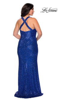  X-Back Long Sequin Plus-Size La Femme Prom Dress