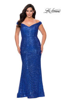 Royal Blue Long Sequin Plus Mermaid La Femme Formal Dress