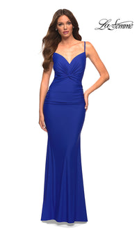 Royal Blue Backless La Femme Long Prom Dress with Front Knot