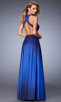  Backless High-Low Ombre Sleeveless Formal Dress