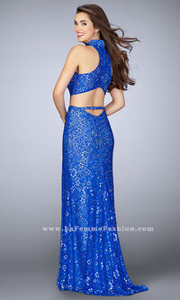  La Femme Long Two Piece Lace Prom Dress