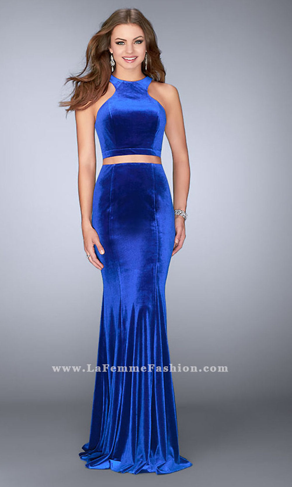 Royal Blue Two-Piece Velvet Prom Dress