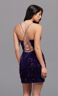  Short Open-Back Sequin Royal Blue Homecoming Dress