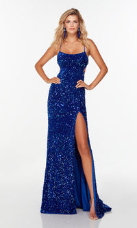 Royal Long Sequin Prom Dress with Strappy Open Back
