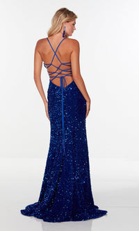  Long Sequin Prom Dress with Strappy Open Back