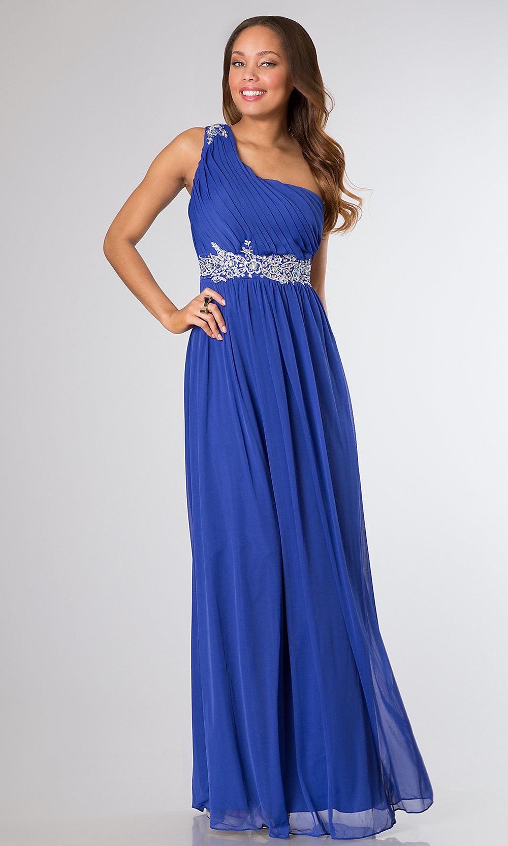 Royal Blue One-Shoulder Grecian-Inspired Long Formal Dress