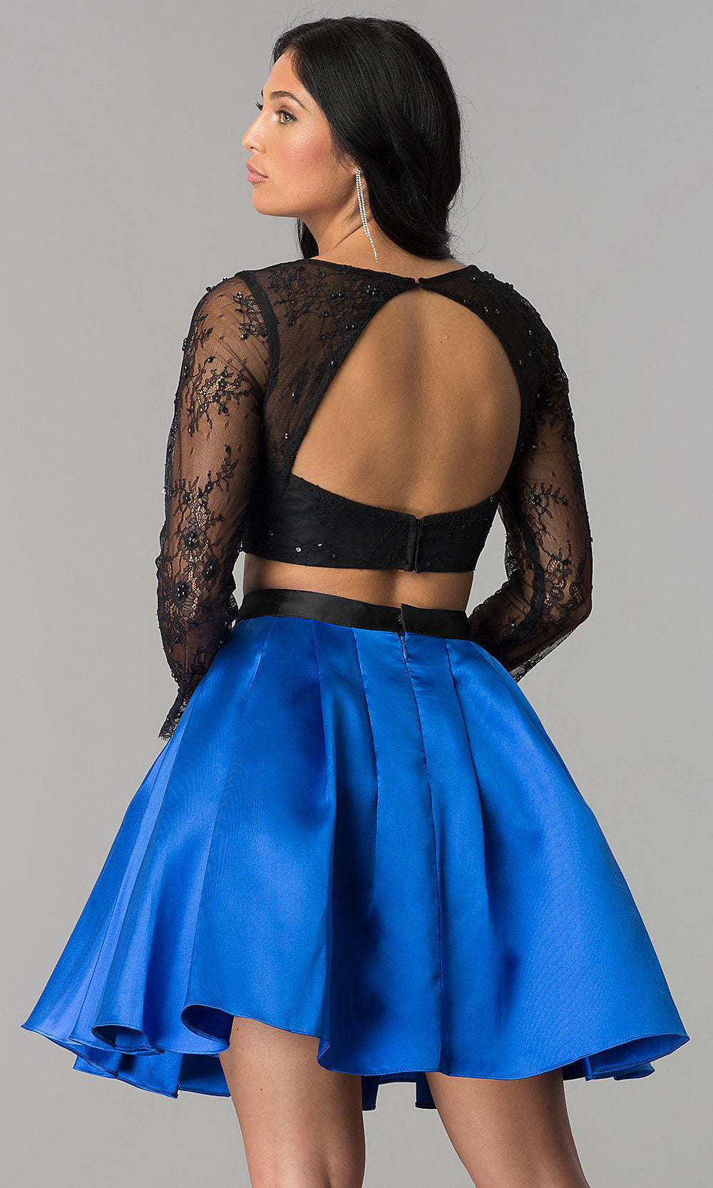  Lace and Satin Two-Piece Short Homecoming Dress