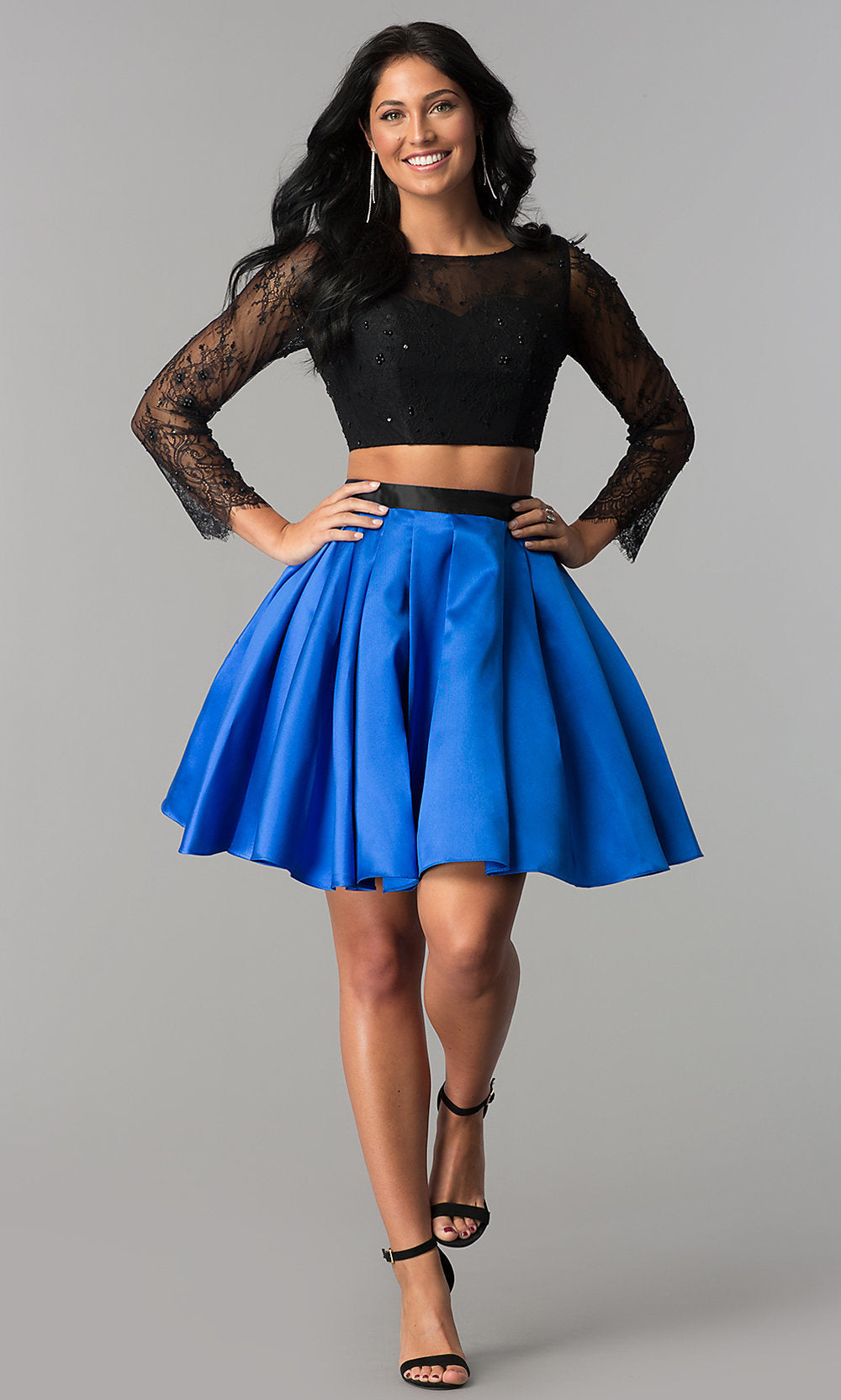  Lace and Satin Two-Piece Short Homecoming Dress