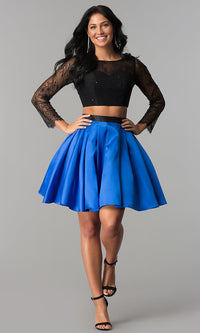  Lace and Satin Two-Piece Short Homecoming Dress