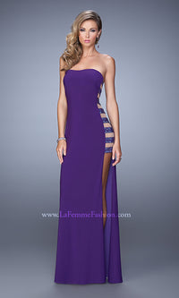 Royal Purple La Femme Long Strapless Prom Dress with Cut-Outs