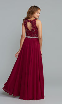  Beaded-Bodice Long Formal Dress with Cut-Out Back