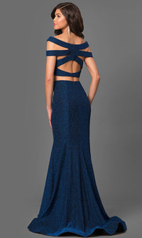  Glitter Jersey Two-Piece Off-the-Shoulder Gown