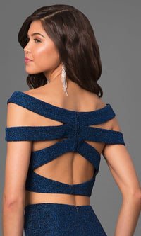  Glitter Jersey Two-Piece Off-the-Shoulder Gown