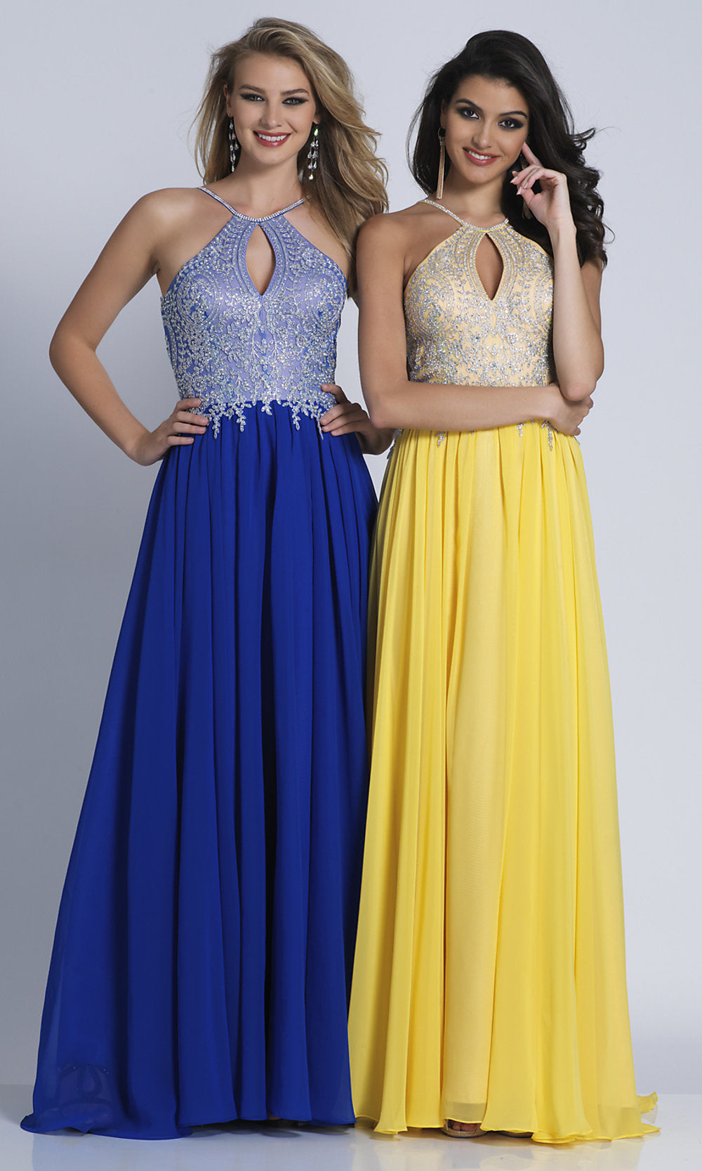 Sapphire Keyhole Embellished-Bodice Long Chiffon Prom Dress