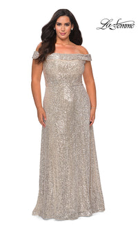 Silver Plus-Size Long Sequin La Femme Formal Dress
