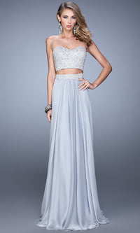 Silver Long Two-Piece La Femme Designer Prom Dress