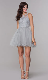  Sheer-Bodice Short Babydoll Homecoming Dress