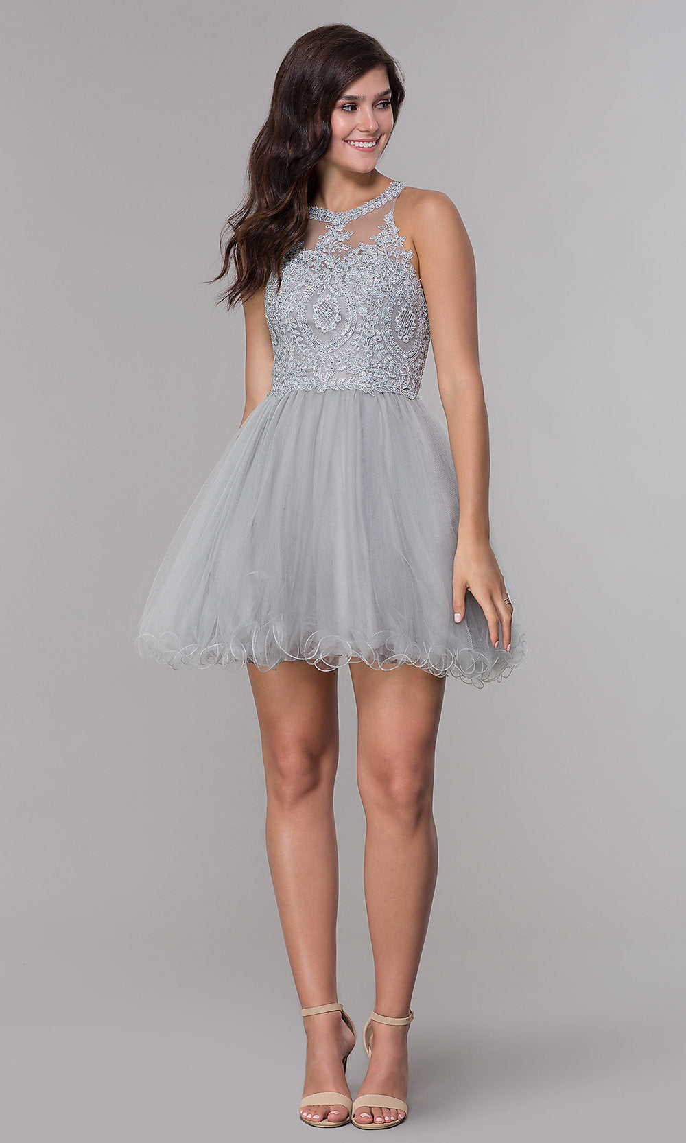  Embroidered-Applique-Bodice Homecoming Short Dress