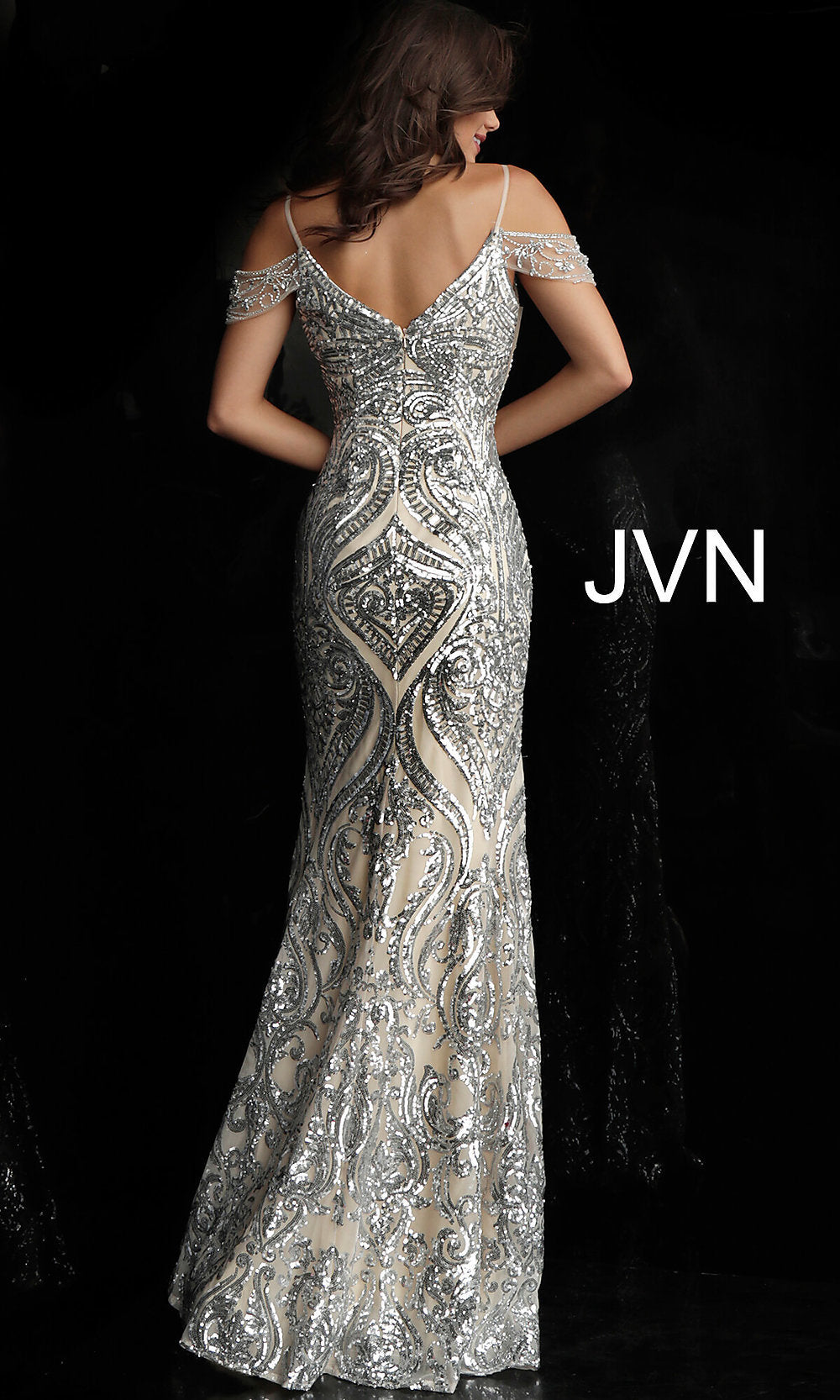 Long Silver Sequin Formal Dresses from JVN by Jovani