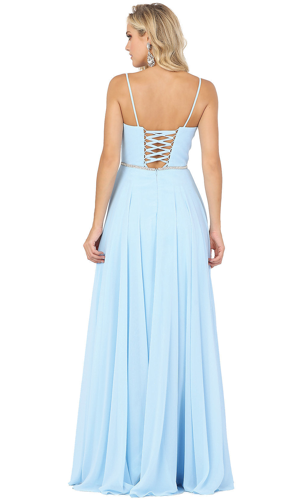  Corset-Back A-Line Prom Gown with Beaded Waist