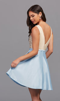 Short Sequin-Bodice Satin Homecoming Party Dress