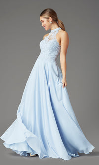 Sky Blue Long Chiffon PromGirl Prom Dress with Pockets